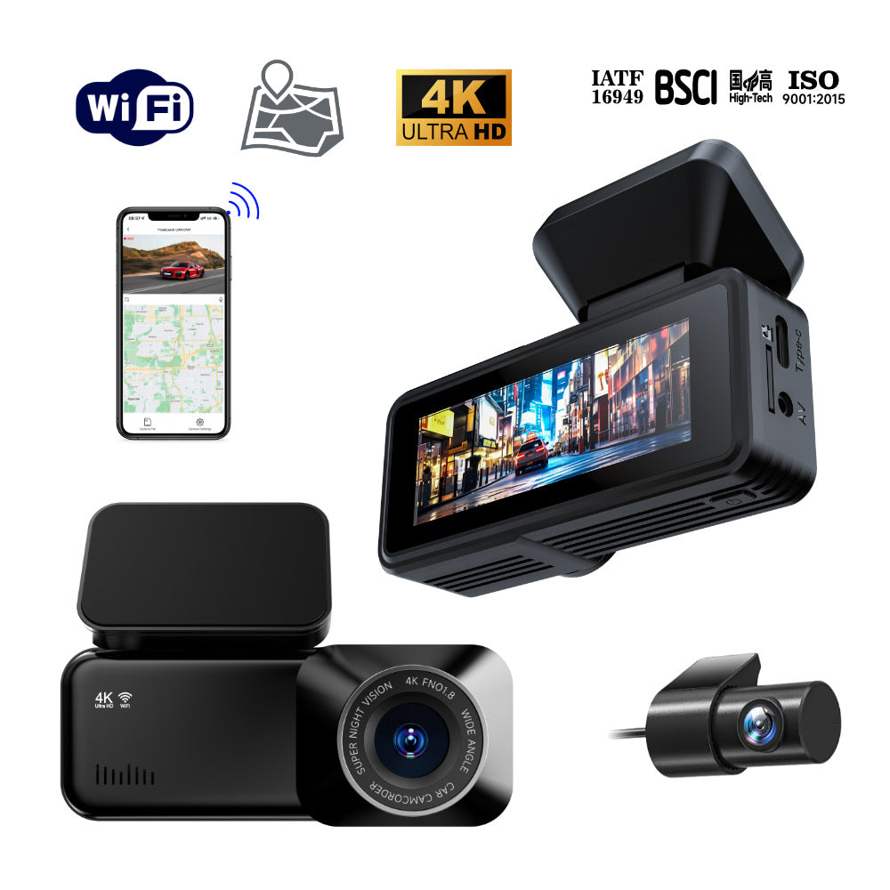 Dual Dash Cam - Front and Rear Recorder with WiFi, GPS, G-sensor for Driving and Parking Surveillance