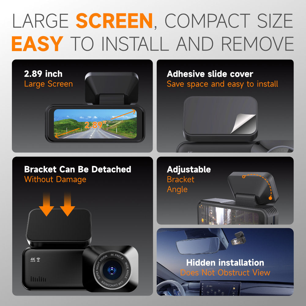 Dual Dash Cam - Front and Rear Recorder with WiFi, GPS, G-sensor for Driving and Parking Surveillance