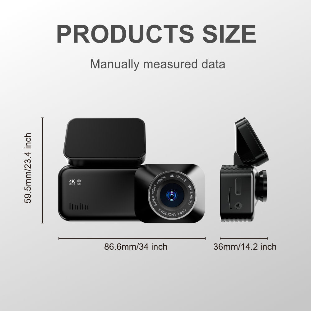 Dual Dash Cam - Front and Rear Recorder with WiFi, GPS, G-sensor for Driving and Parking Surveillance